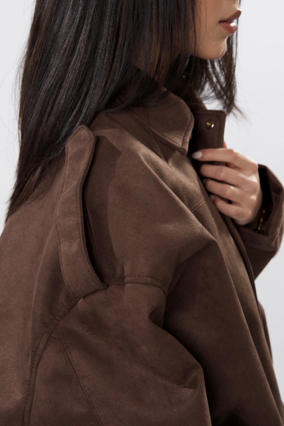 Brown Suede Oversized Cropped Jacket