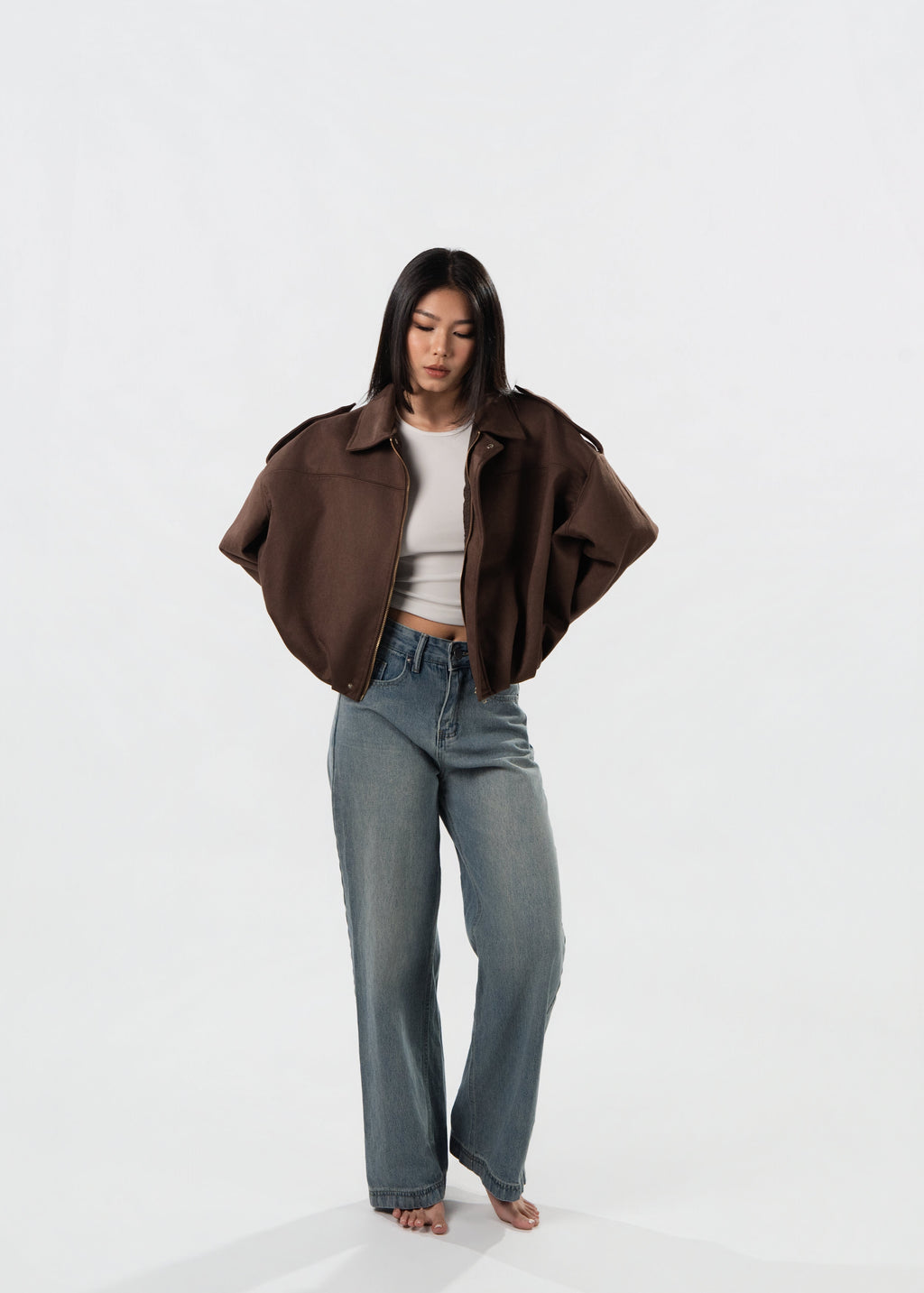 Brown Suede Oversized Cropped Jacket