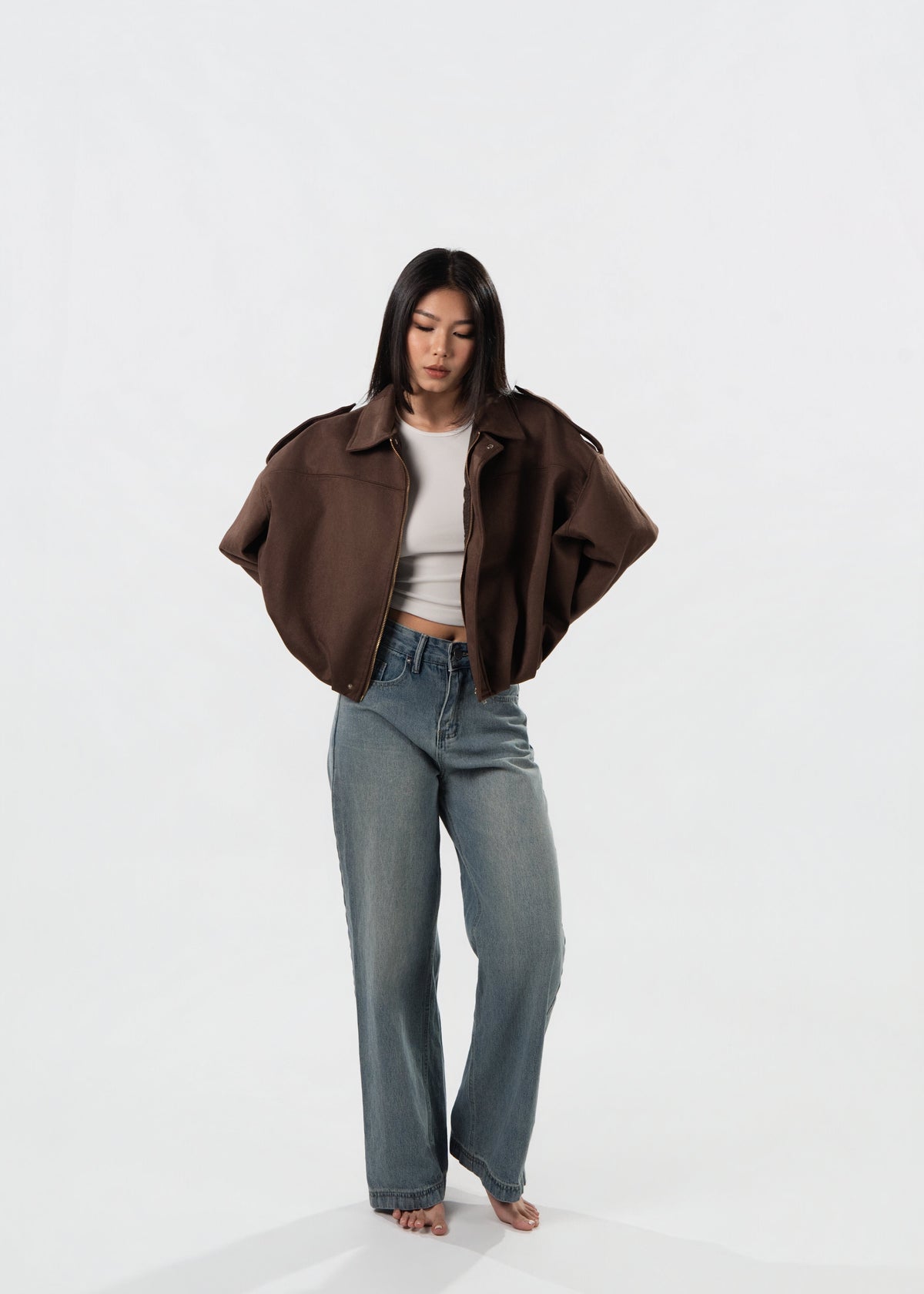 Brown Suede Oversized Cropped Jacket