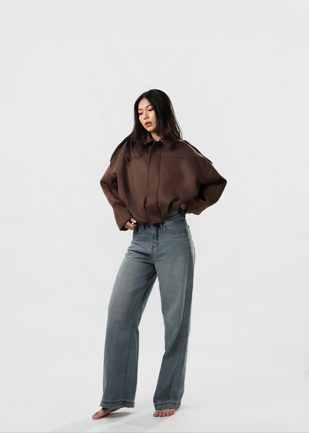 Brown Suede Oversized Cropped Jacket