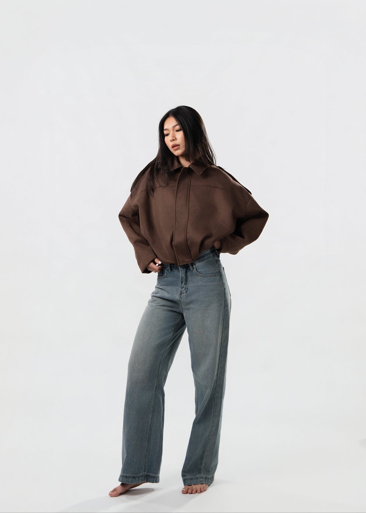 Brown Suede Oversized Cropped Jacket